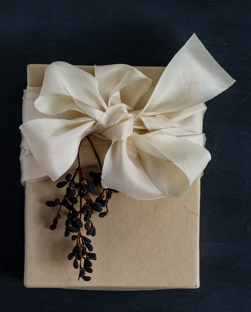 Ivory ribbon wrapping
