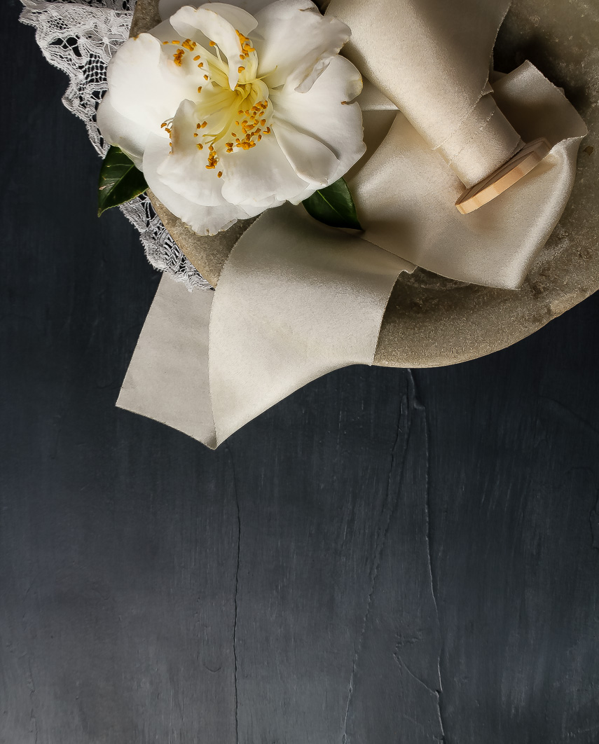 Ivory ribbon and camellia