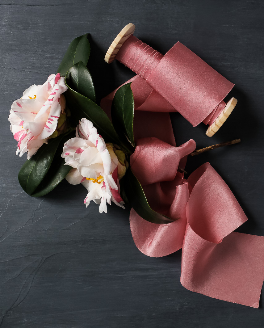 Rose ribbon with camellia